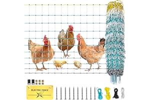 OULUU Poultry Netting Electric Fence - 164' L x 47.5" H, Portable Livestock Nets Mesh for Chickens, Ducks, Geese, Turkey, Electric Fencing for Backyards, Homesteaders, Farms, Ranches, Gardens
