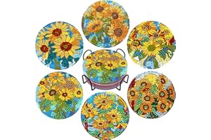 DOTSOPS 6 Pcs Diamond Art Kits for Adults - Diamond Art Coasters with Holder for Adults Beginners Diamond Craft for Christmas Birthday Gifts (Sunflower)