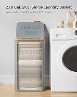 SONGMICS Slim Laundry Basket with Lid 90L Dove Grey 42x32x70.5 cm view 3