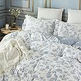 Brandream French Country Toile Duvet Cover Set Twin Size for Girls Bedroom Vintage Blue Toile Floral Print 100% Cotton Kids Duvet Quilt Comforter Cover Pillow Shams Set with Ruffles Design