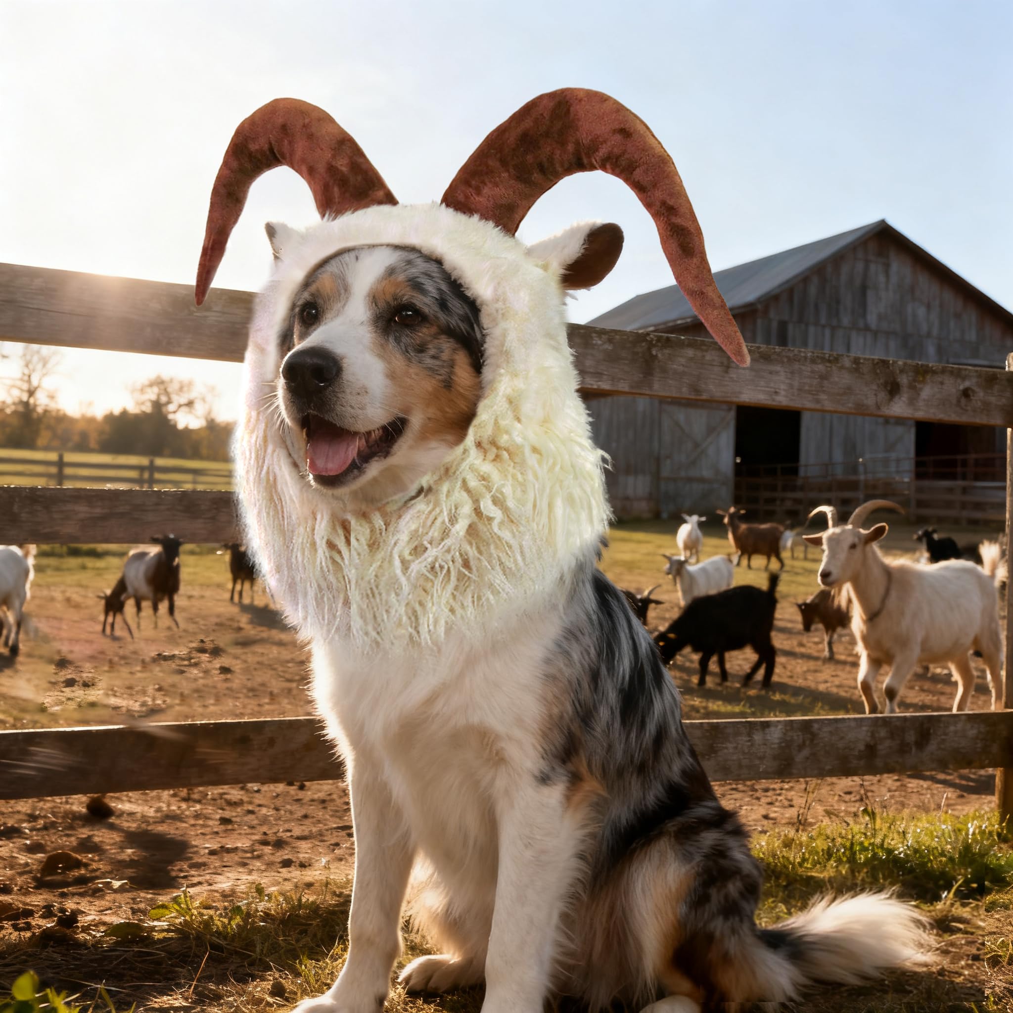 Onmygogo Funny Reideer Pet Costumes for Dog, Cute Furry Pet Wig for Halloween Christmas, Pet Clothing Accessories (Goat, L) — image 1