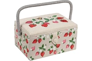 Hobby Gift Medium Sewing Craft & Hobby Storage Box, Accessories Tray Pin Cushion Pockets, 10 x 7.3 x 5.7" - Strawberries