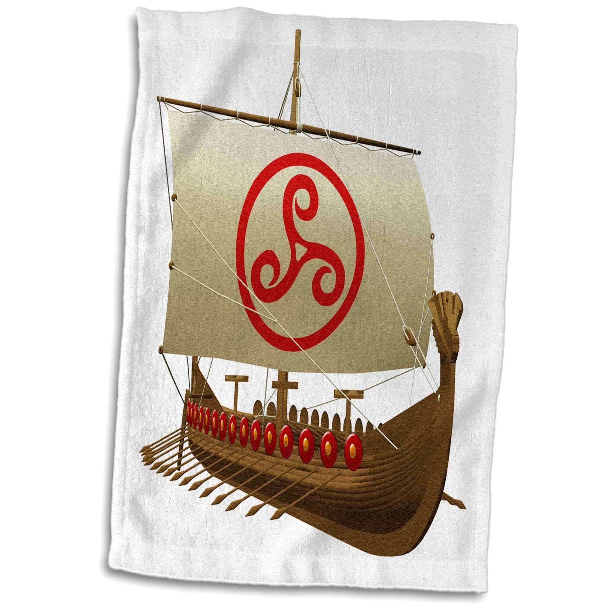 3dRose A Viking Ship with Sail Against A White Background Towel, Polyester, Multi-Colour, 15 x 22-Inch