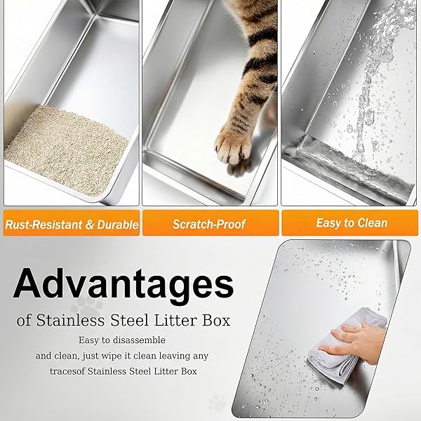 ENCLOSED XXXXL STAINLESS STEEL LITTER BOX, 28″ L X 20″ W X 17″ H, SIDE ENTRY EXTRA LARGE METAL CAT LITTER BOX WITH LID FOR BIG & MULTIPLE CATS, REMOVABLE ENCLOSURE, ANTI-LEAKAGE,EASY TO CLEAN