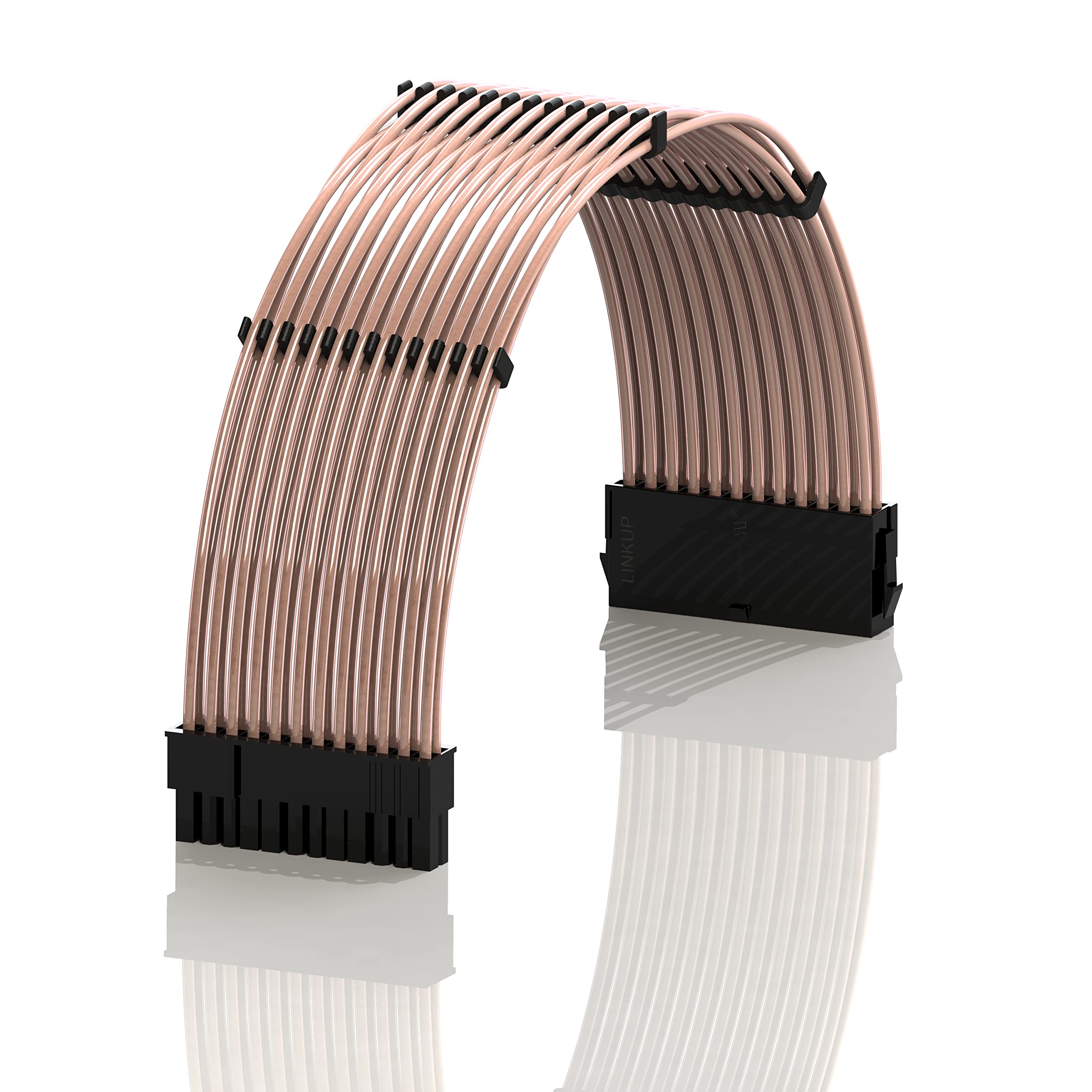 LINKUP - 30cm 24 Pin (20+4) Motherboard PSU Cable Extension 18AWG Oxygen Free Copper (OFC) Teflon Jacket Custom Mod PC w/Combs | Single Pack | 300mm - Pink — image 1