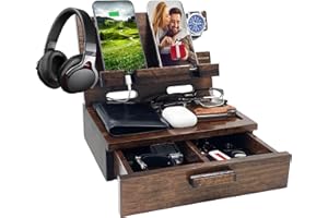 VEIYAILU Gifts for Men Women Husband Son Boyfriend Him Nightstand Organizer Wood Phone Docking Station Birthday Gifts (Walnut)