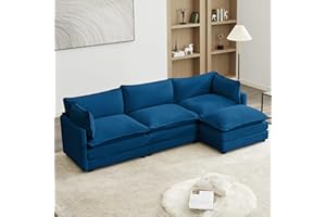 Bumblr 112" Modular Sectional Couch, Comfy Cloud Couches Sectional Sofa, Corduroy Sectional Sofas Couches with Movable Ottoman for Living Room(Navy, L Shape)