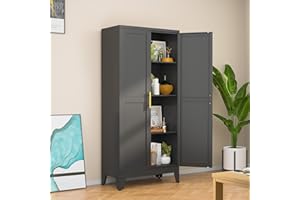 RISTERN Black Metal Storage Cabinet, 48" Steel Cabinets for Home Office, Kitchen Pantry Storage Cabinet with Doors and 3 Adjustable Shelves, for Office, Home, Garage, School