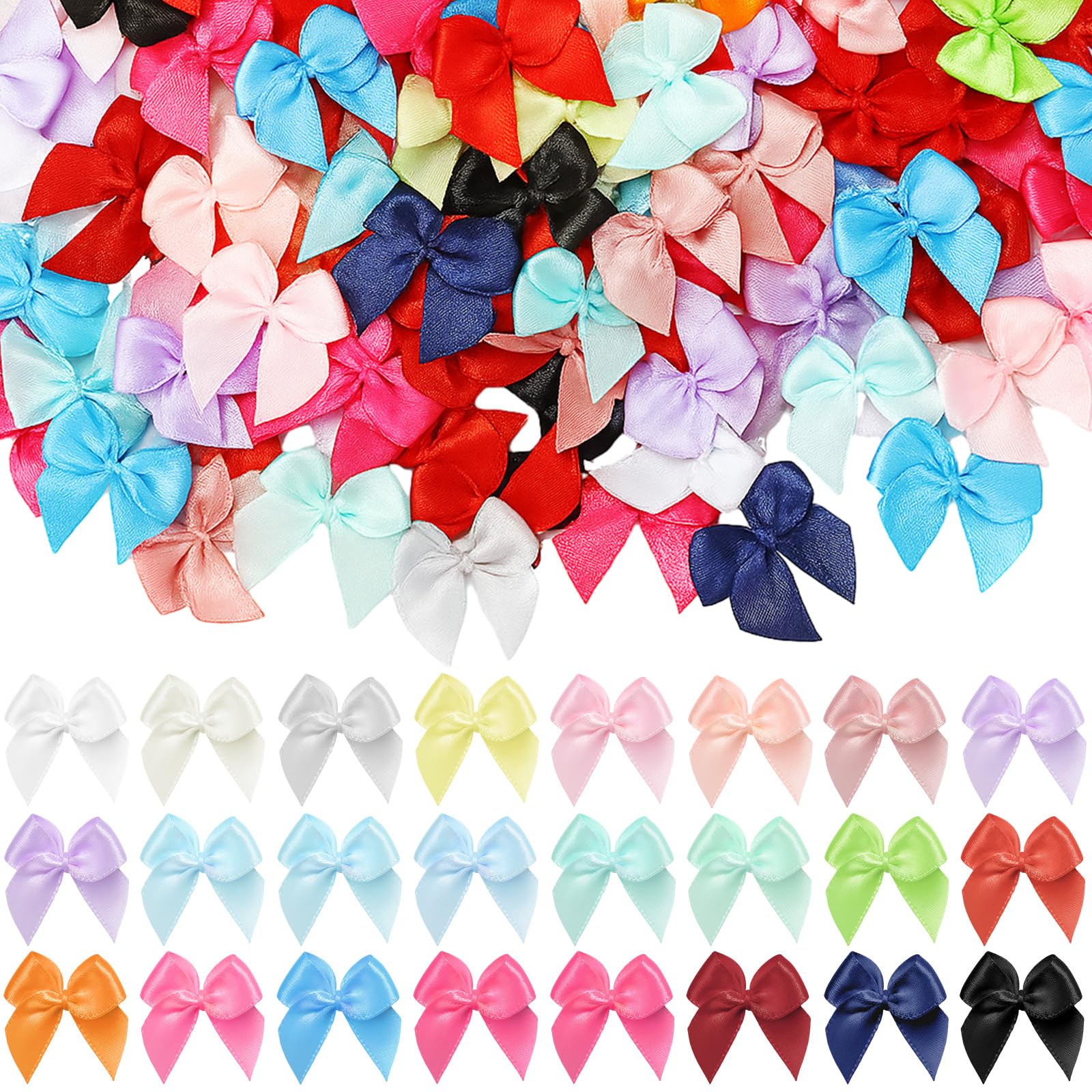 Photo 1 of 240PCS Mini Bows 1" Colorful Satin Ribbon for Crafts Small Bows for DIY Sewing Hair Accessories Clothespins Wedding Gift Box Ornament
