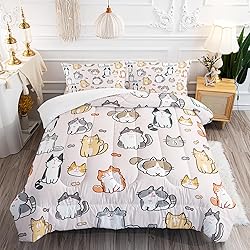 XYNHML Kids Cute Cat Comforter Set Queen Size 3Pcs