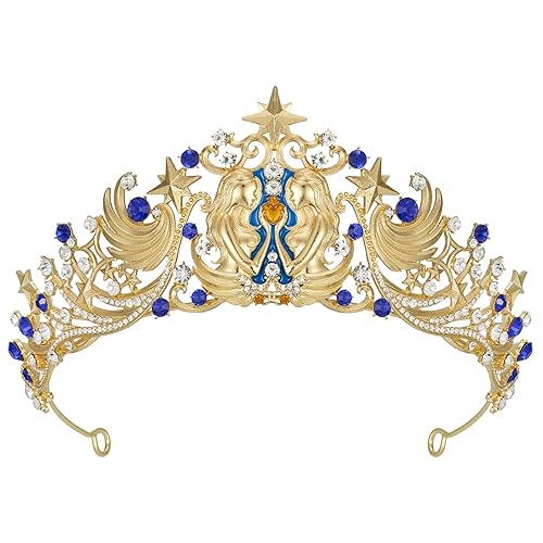SWEETV Zodiac Crown, Gold Tiara for Women, Baroque Queen Tiaras and Crowns for Women, Crystal Headpieces Crown Princess Tiaras for Party Quinceanera Cosplay Halloween Prom, Gemini Crown