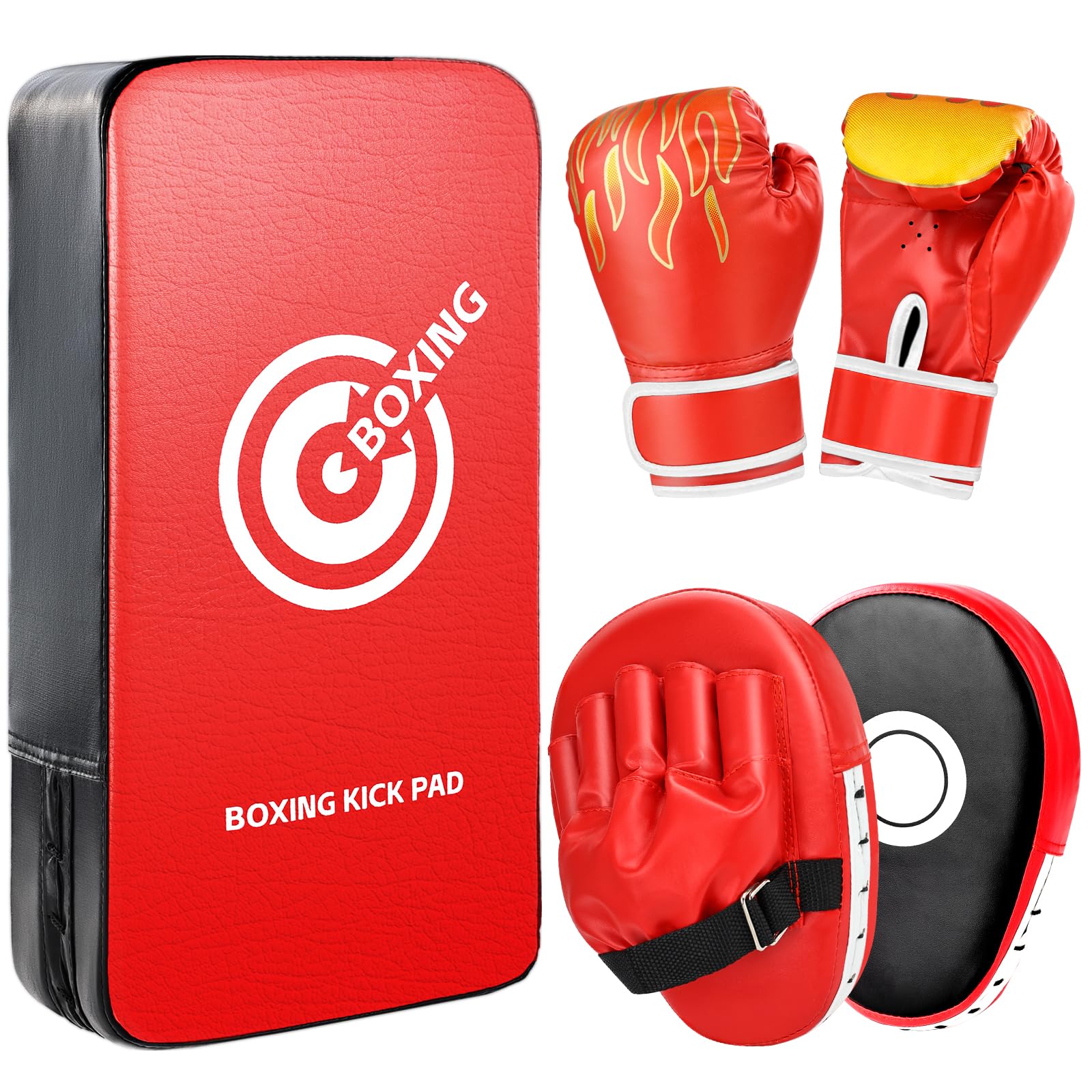 Photo 1 of 3-in-1 Boxing Gloves Punching Mitts Kick Pack Set for Kids, Curved Boxing Mitts Focus Pads, Adjustable Taekwondo Kick Pad, Gloves for Kicking Karate Kickboxing Muay Thai MMA Training