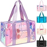 Fammart Iridescent Clear Beach Bag for Women, Large Pool Tote Cruise Vacation Essentials - Waterproof, Zipper Closure