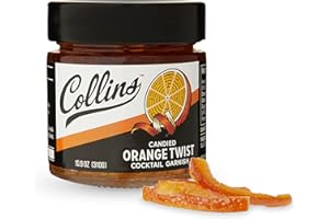 COLLINS CHICAGO Collins Candied Fruit Orange Peel Twist in Syrup - Popular Cocktail Garnish for Skinny Margarita, Martini, Mojito, Old Fashioned Drinks, Peel for Baking, 10oz