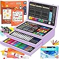 Art Supplies, 186-Pack Deluxe Art Set with 2 A4 Drawing Pads, 1 Coloring Book, 24 Acrylic Paints, Crayons, Colored Pencils, Watercake, Creative Gift Box for Adults Artist Beginners Kids Girls Boys