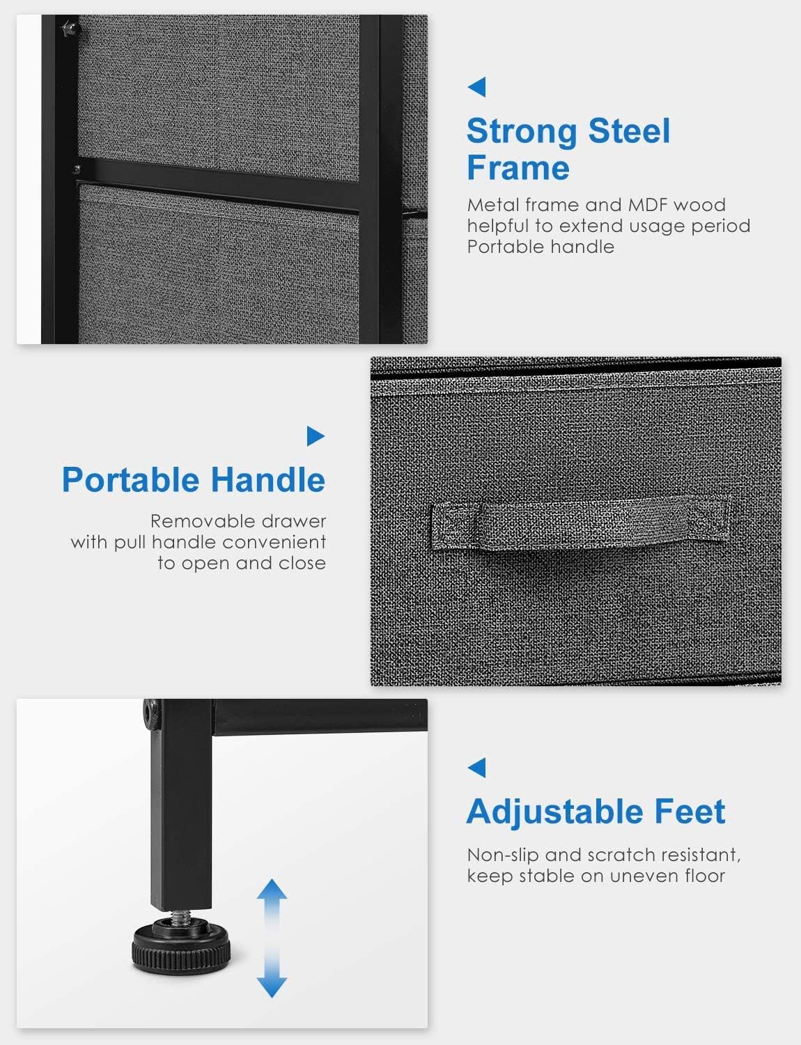 Stackable Storage Drawers Nightstand with 2 Non-Woven Fabric Drawers End Table with Steel Frame and Wood Top, Modern Clothes Organizer Closet Drawers Bedroom Bedside Living Room, College Dorm, Black -