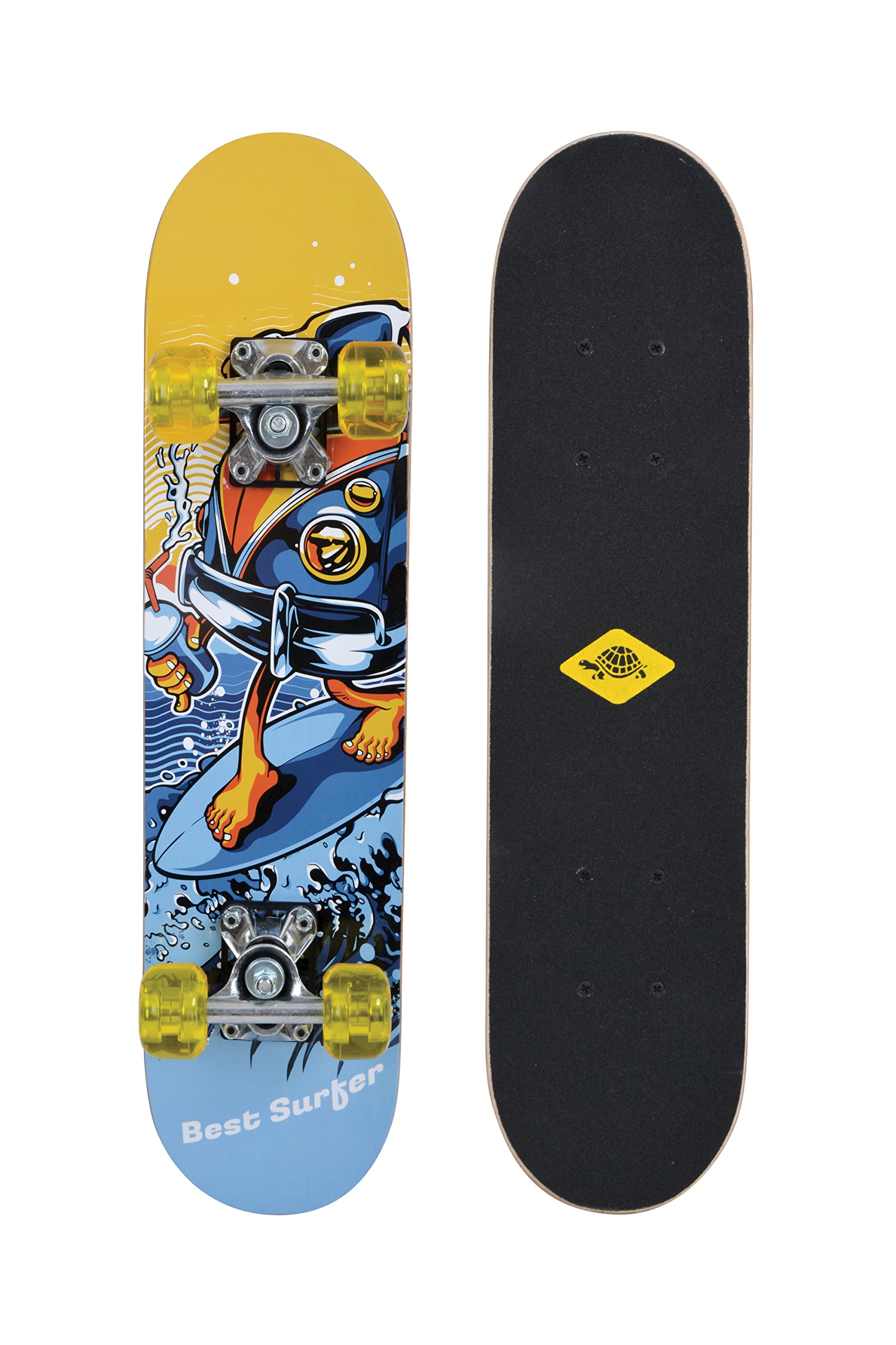Schildkröt Junior Skateboard 24, Design: Best Surfer, Wooden Deck 60.5 x 15 cm, PU Wheels 50 x 30 mm, Sticker Design, 510620
