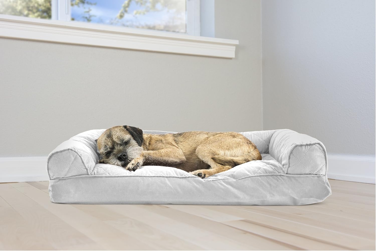 Furhaven Pet Dog Bed - Quilted Pillow Cushion Traditional Sofa-Style Living Room Couch Pet Bed with Removable Cover for Dogs and Cats, Silver Gray, Medium : Pet Supplies