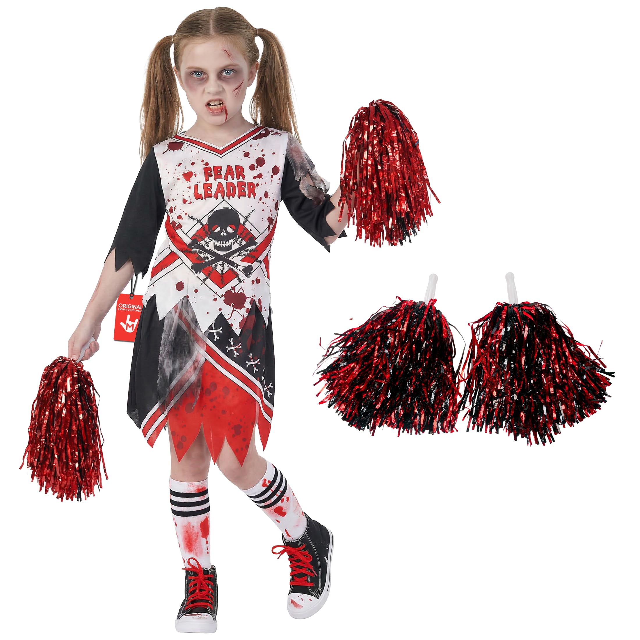 Morph Zombie Cheerleader Costume Kids, Halloween Costumes Zombie Cheerleader, Halloween Costumes For Kids, Large