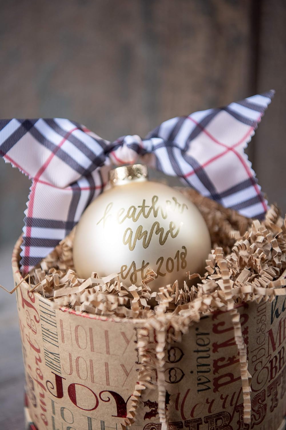 Amazon Com Name Ornament Personalized Large 4 Inch Traditional Glass Ball Custom Christmas Ornament Comes Gift Wrapped With Burberry Style Nova Check Ribbon Bow Handmade