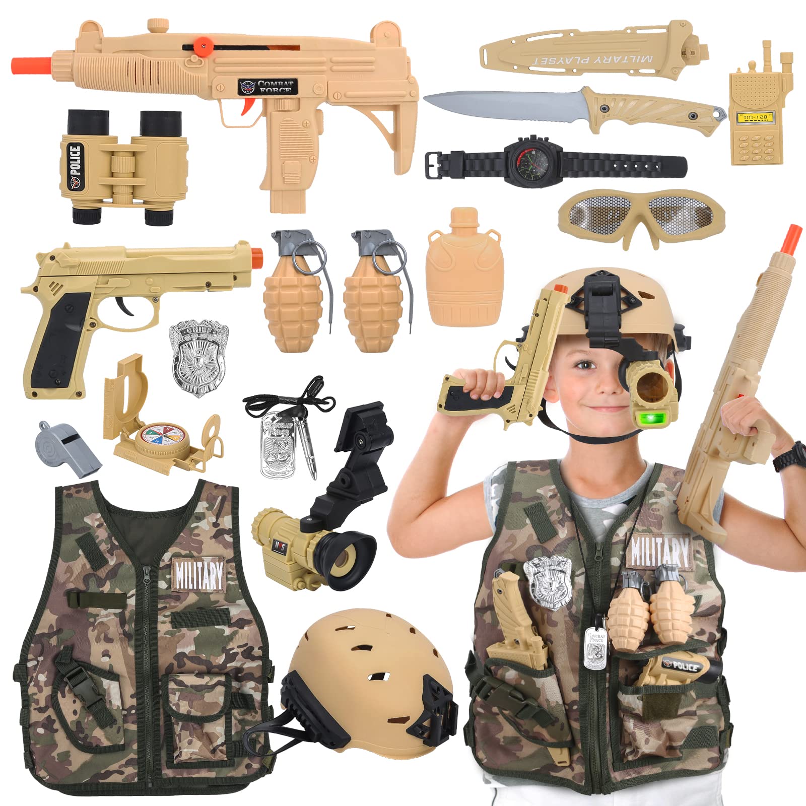 Photo 1 of CAPTAIN CHAOWING 17 PCS Kids Army Costume, Military Soldier Dress up Role Play, Combat Marines for Halloween with Camouflage Vest, Helmet and Accessories for Kids Boys 3+