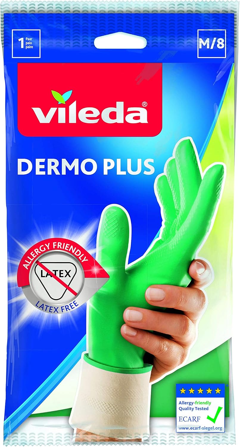 Vileda Dermo Plus/Sanft & Schonend Gummihandschuhe, latexfrei, Größe M, 1 Paar