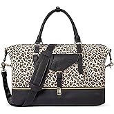 CLUCI Weekender Bag for Women Canvas Large Overnight Travel Duffel Bag with Shoe Compartment Leopard Pattern with Black