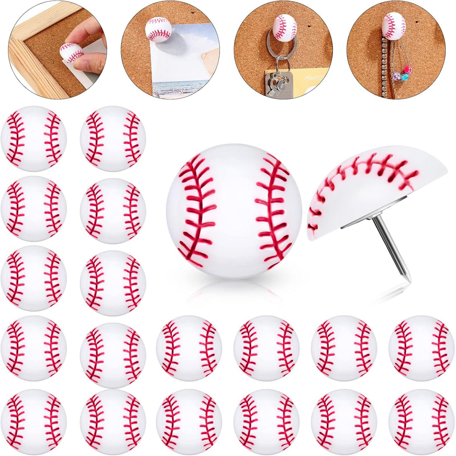 Photo 1 of Epakh Ball Pins Decorative Push Pins for Cork Board Map Tacks for Bulletin Board Cork Office Home Wall Hanging Posters (Baseball)
