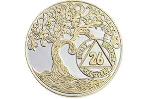 26 Year XL 40mm Nickel & Gold Plated AA Coin - Sobriety Mint Twisted Tree of Life Recovery Medallion/Chip - Silver/Gold