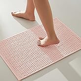 TYUU Pink Bathroom Rugs Non Slip Washable, Super Absorbent Thin Bath Mat Small Quick Dry Low Pile Bathroom Rug, Pink 16"x24"
