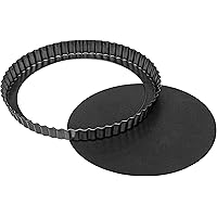 Vervo Quiche Pan - 9.5 Inch Non-Stick Removable Loose Bottom Carbon Steel Tart Pan with Bonus Parchment Paper (3pcs) and Reci