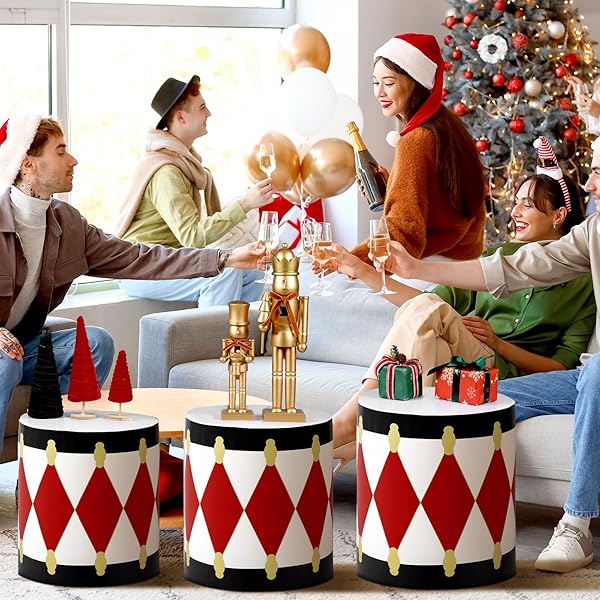 SUMIND 3 PACK CHRISTMAS INFLATABLES DECORATION CHRISTMAS INFLATABLES DRUM DECOR WHITE AND RED DRUM PATIO DECORATIONS XMAS PATTERN HOLIDAY DECOR FOR INDOOR OUTDOOR PATIO GARDEN PARTY SUPPLIES