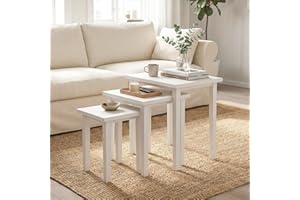Giantex Nesting Tables Set of 3, Farmhouse Stacking Side Table with Rubber Legs, Wooden Rectangle Accent End Table, Nesting C
