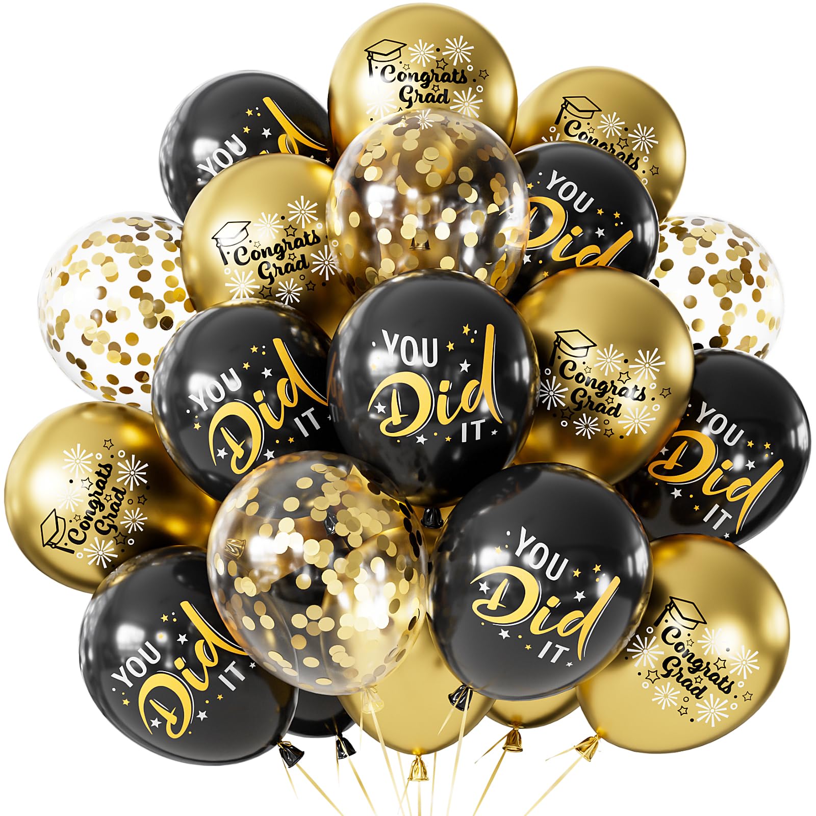 Graduation Balloons, Congrats Grad Balloons 12 Inch Black and Gold ...