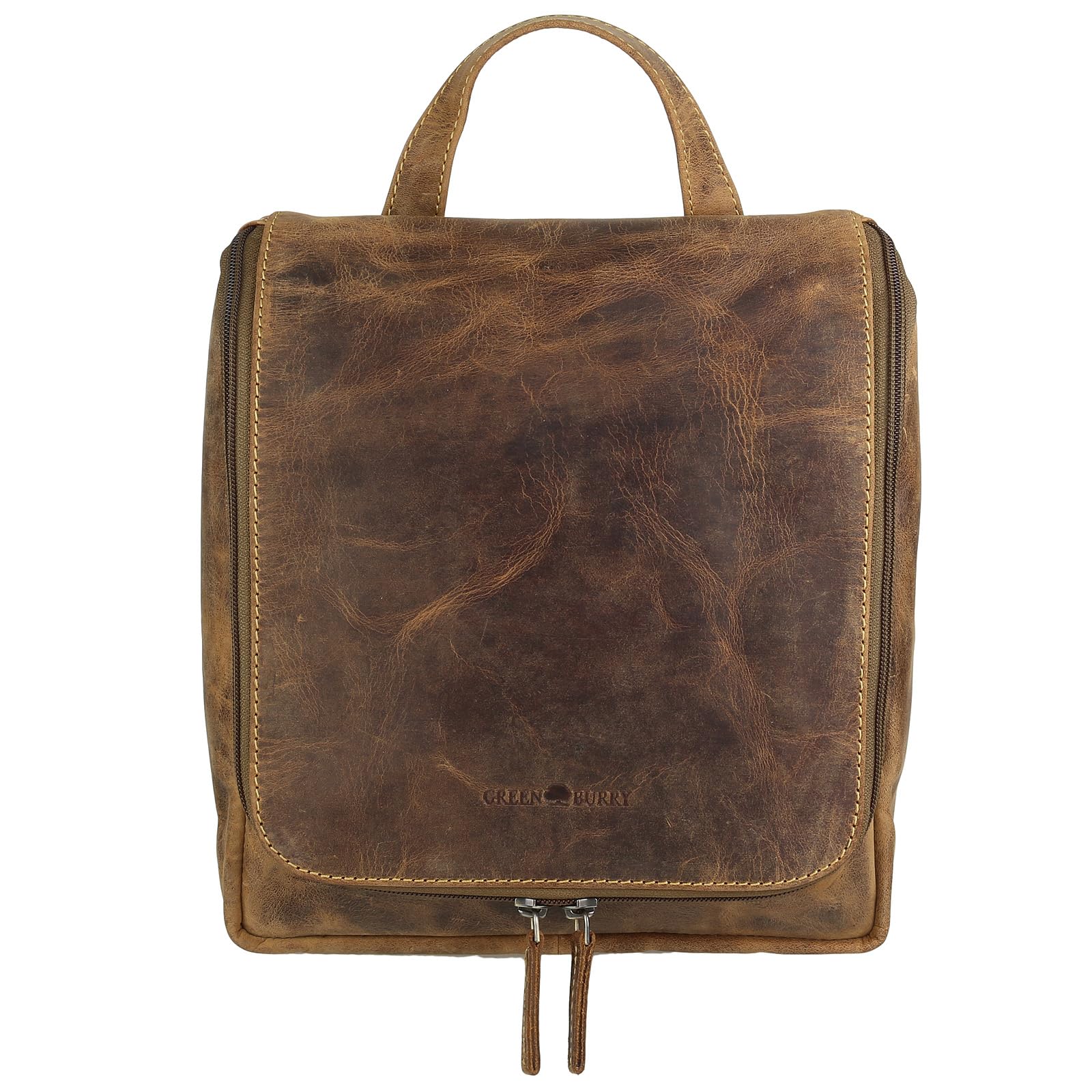 Greenburry 1735-25 Vintage Cowhide Leather Cosmetic Bag Travel Accessories - Brown, One Size, Brown, Taille Unique