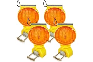 Kittmip 4 Pcs Solar Flashing Traffic Lights Solar Warning Lights Industrial Warning Traffic Safety Barricade Signal Flashing 2 Sided Visibility Amber LED, Amber