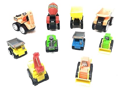 Akrobo Abs Plastic Construction Vehicle Dumper, Jcb, Cement Mixer, Transport, Garbage Truck, Container and Crain Automobile Toy - Set of 10