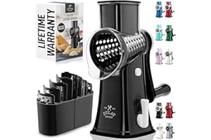 Zulay Kitchen Cheese Grater & Vegetable Slicer with 5 Interchangeable Blade Attachments Set – Cheese Graters Rotary Handheld 