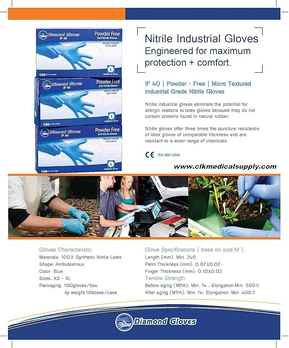 Amazon Com Nitrile Powder Free Gloves Blue Box Of 100 Multi Purpose And General Use L Health Personal Care