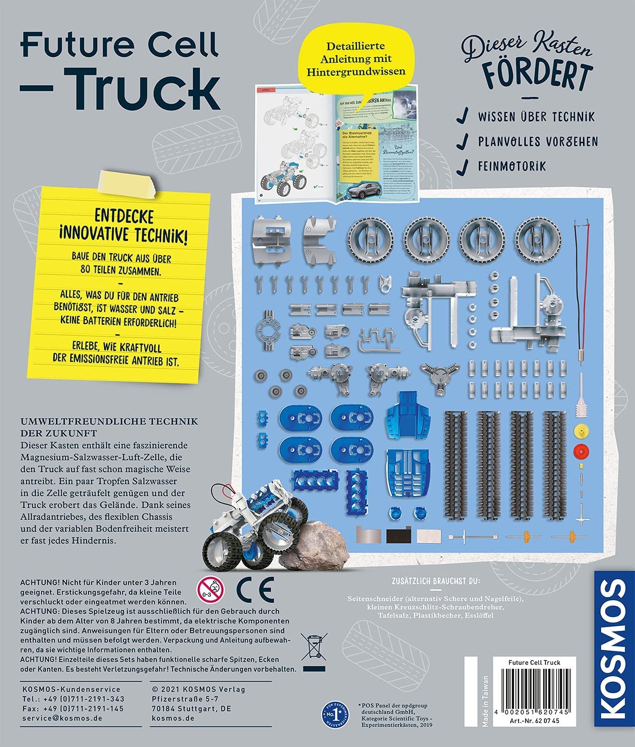 KOSMOS 620745 Future Cell-Truck, Entdecke Innovative Brennstoffzellen-Technik. Bausatz für Spielzeug-Geländewagen mit emissionsfreier Energie, Experimentierkasten für Kinder ab 8-12 Jahre, Fahrzeug