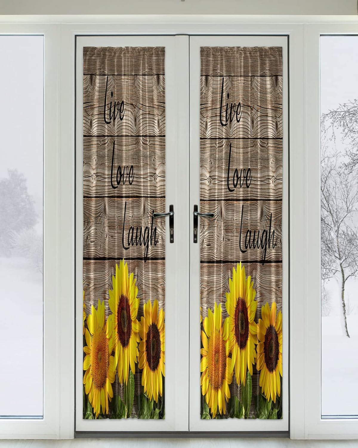 Outdoor Curtains - Edwiinsa Farm Sunflower Blackout Door Curtain, Laugh Live Love Yellow Flowers Floral French Door Curtain Glass Door Sidelight Curtains with Tieback for Patio Door/Sliding Door/Front Door 25x72