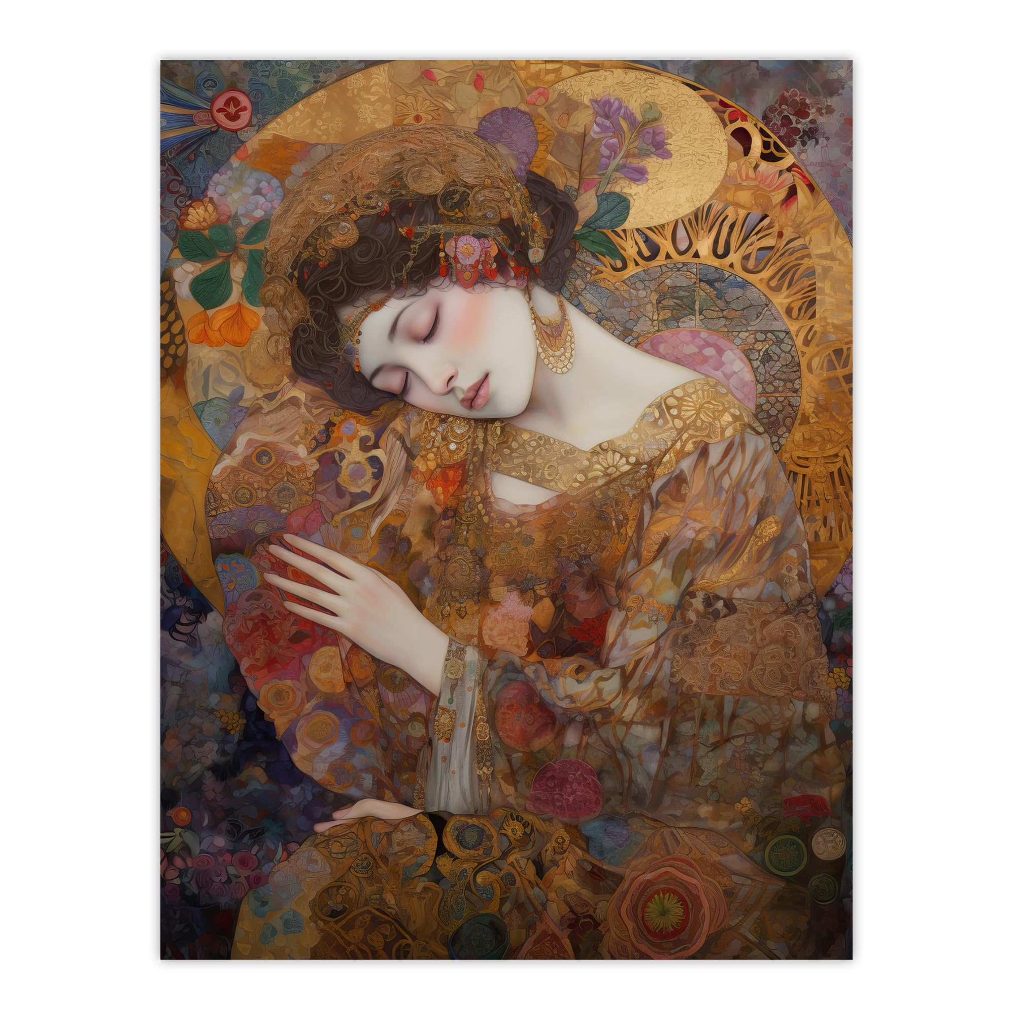 Artery8 Asleep Gustav Klimt-Inspired Portrait Of A Woman Bedroom Unframed Wall Art Print Poster Home Decor Premium