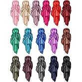 Handepo 16 Pieces 35 Inch Satin Hair Scarf Women Silk Head Neck Scarf Bulk Large Square for Sleeping Solid Color Lightweight Hair Wrapping at Night