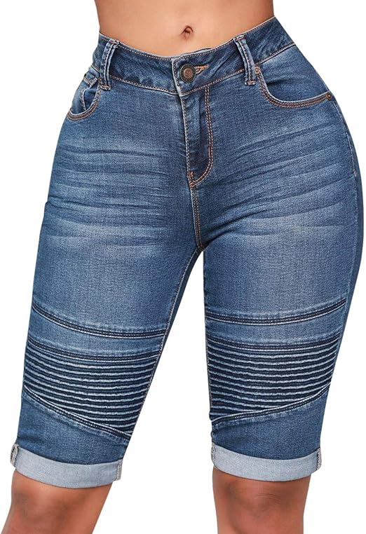 high rise stretch denim shorts