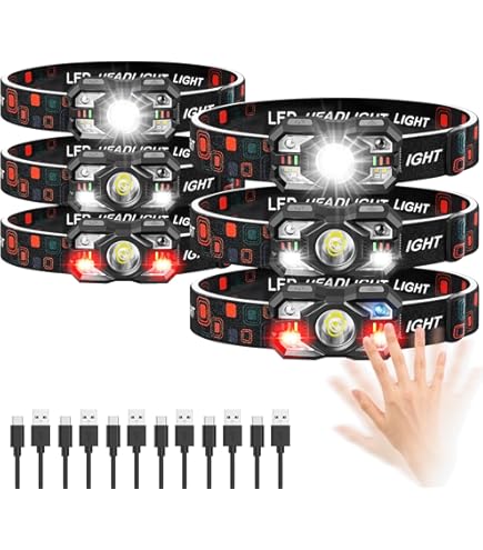 Waterproof Head Flashlights With White Red Light, Rechargeable Headlamp 400 Lumen Super Bright Motion Sensor Led Headlamps 6 Modes Headlamp Flashlight Camp