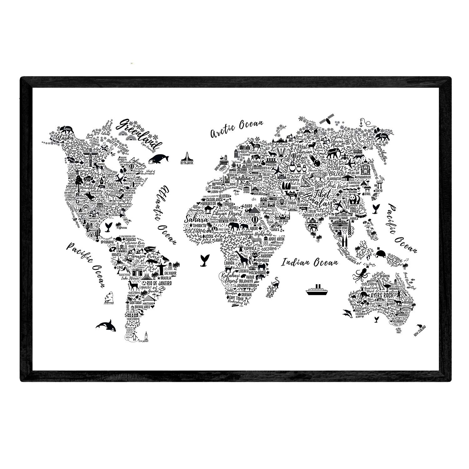 Nacnic With typographic map poster white. Sheets with maps of the world. A3 size