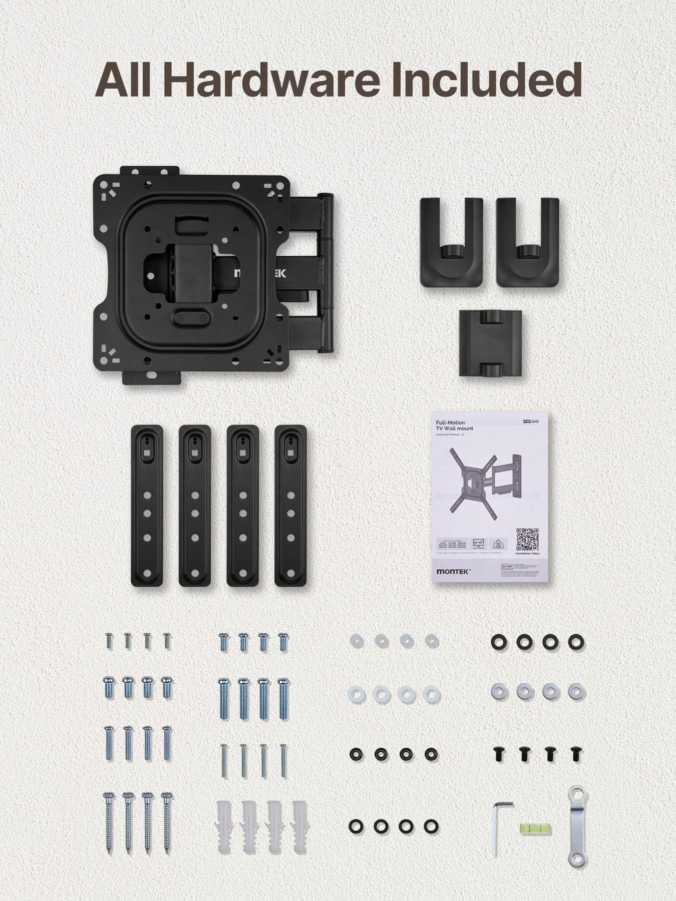 monTEK Full Motion TV Wall Mount for 23–65 Inch Flat & Curved TVs and Monitors, Swivel & Tilt Articulating Bracket, Max VESA 400x400mm, Holds up to 77 lbs, Perfect Center Design