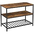 VASAGLE Isla De Cocina Con Encimera Grande, Estantería De Cocina, 3 Niveles, Marco De Acero, 60 X 100 X 90 Cm, Marrón Rústico Y Negro MKKI005B01, , large