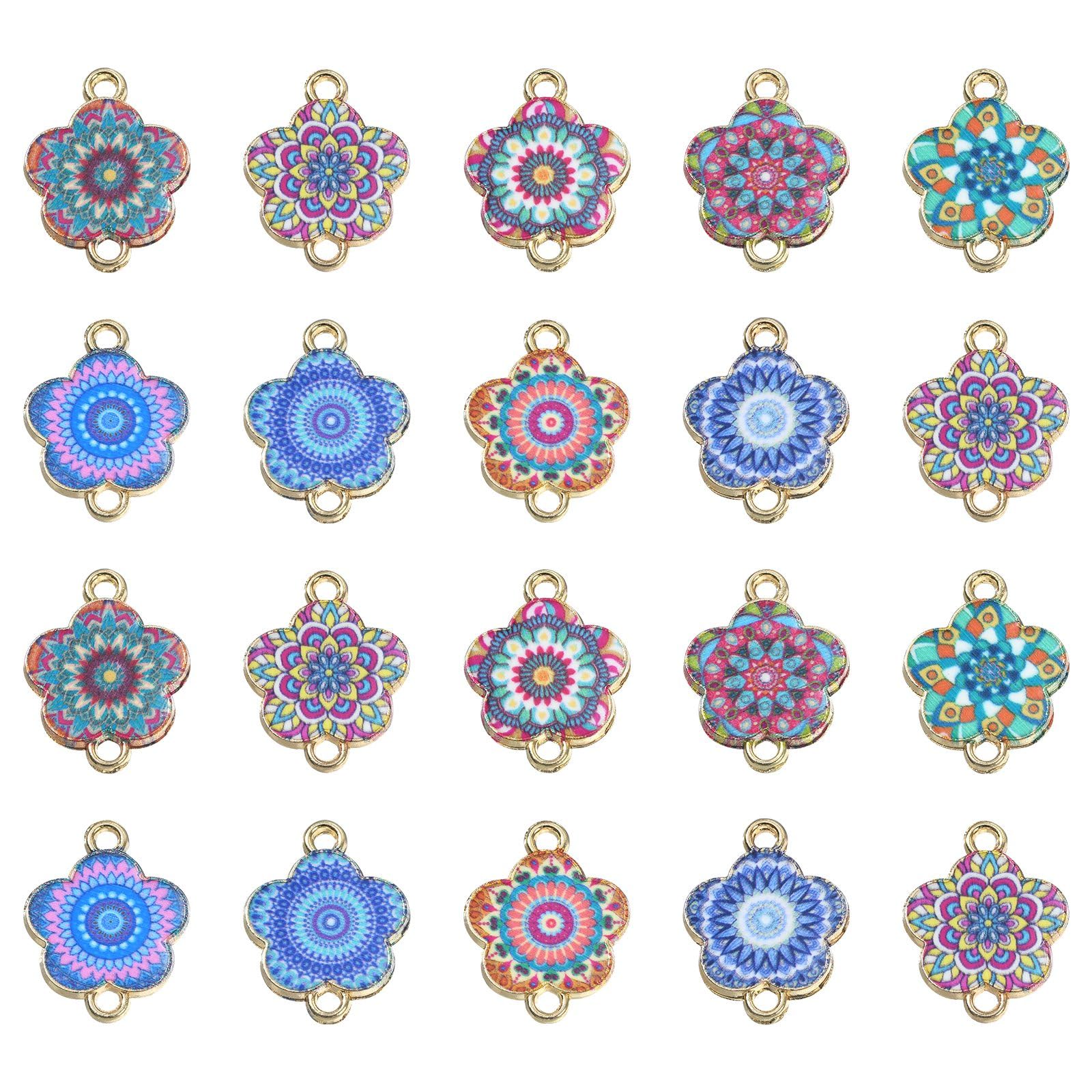 Stiesy 30Pcs Enamel Flower Connector Charms Colourful Printed Floral Links Charms Bulk for Jewellery Making DIY Bracelet Crafts