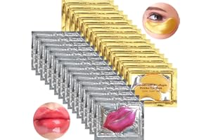 Jakuva 30 Pairs Lip Masks & Eye Masks,Gold Under Eye Patches for Puffy Eyes,Pink Lip Masks Skincare,Moisturizing Lip & Eye Skin,Anti-Aging,Reducing Fine Lines,Nourishing for Face Care
